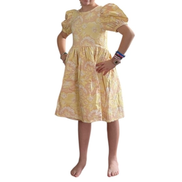THE NEW SOCIETY GIRLS YELLOW FLORAL JACQUARD DRESS Size 16 Fancy Floral Event - Picture 12 of 14